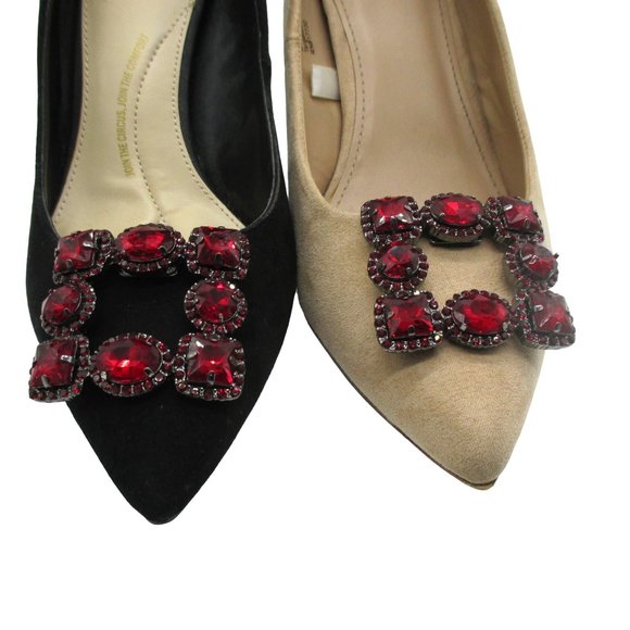 White House Black Market Glass Ruby Crystal Shoe Clips 1 Set NWT Luxury - Picture 3 of 9